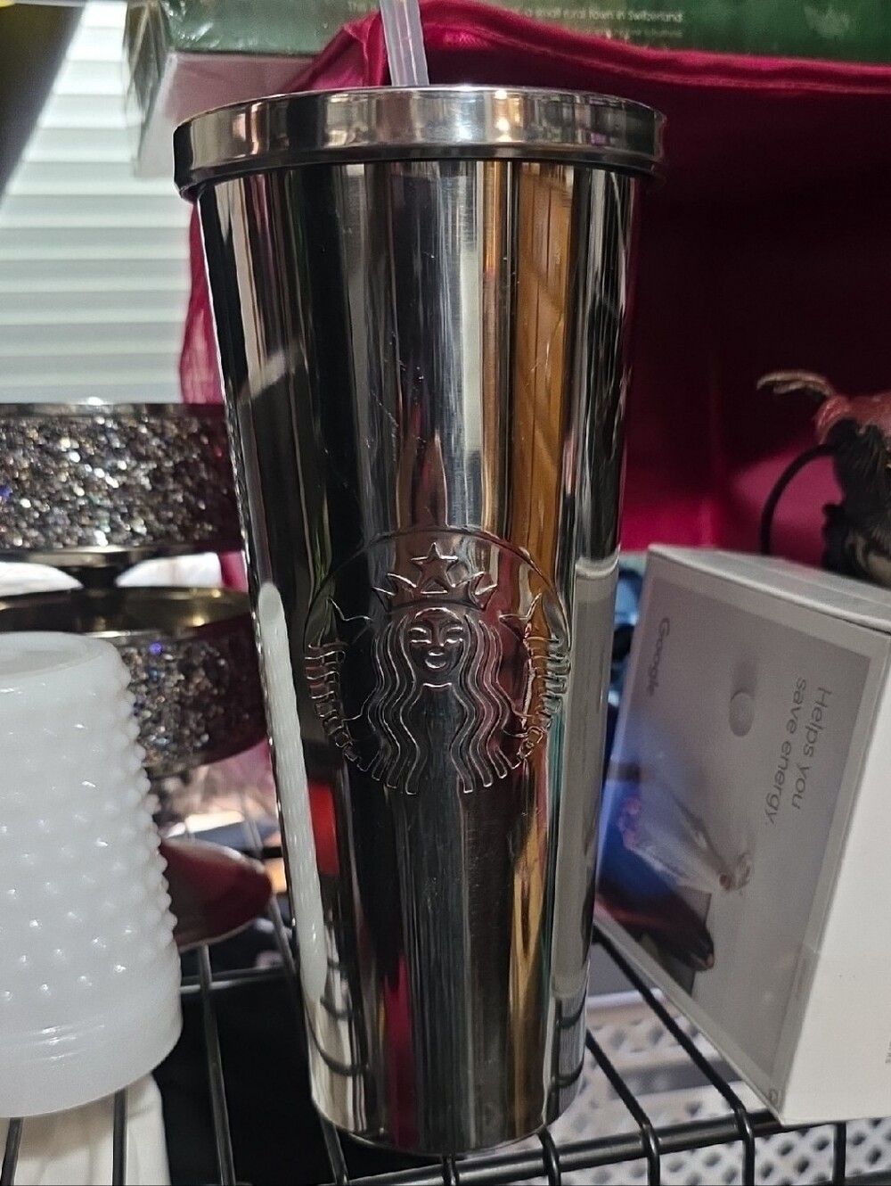 Starbucks Silver Reflective Stainless Steel Tumbler with Straw